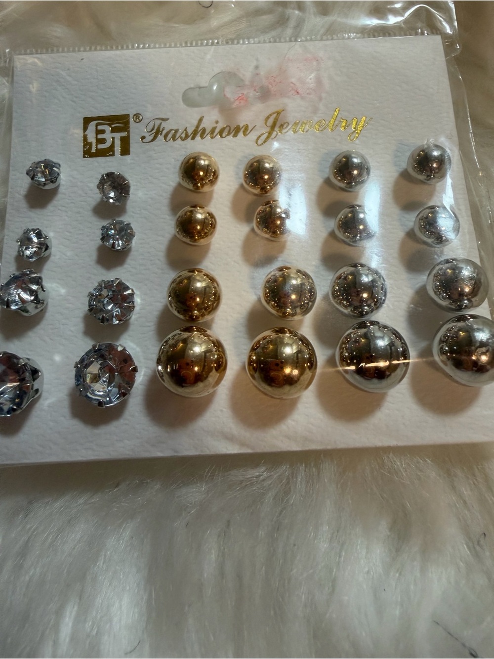 Fashion Jewelry Gold and Silver Crystal & Ball Stud Earring Set